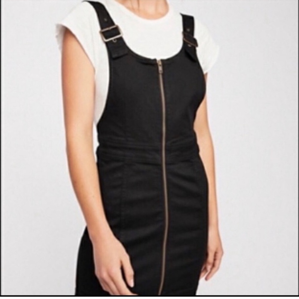 Free People Black Denim Overalls Dress
